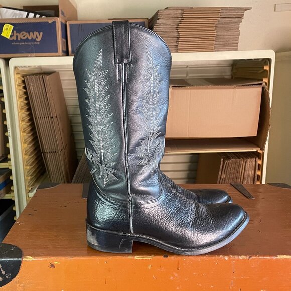 COWTOWN Men's Size 10.5 EE Black Bullhide Leather Rodeo Cowboy Boots W-906 - Picture 3 of 10